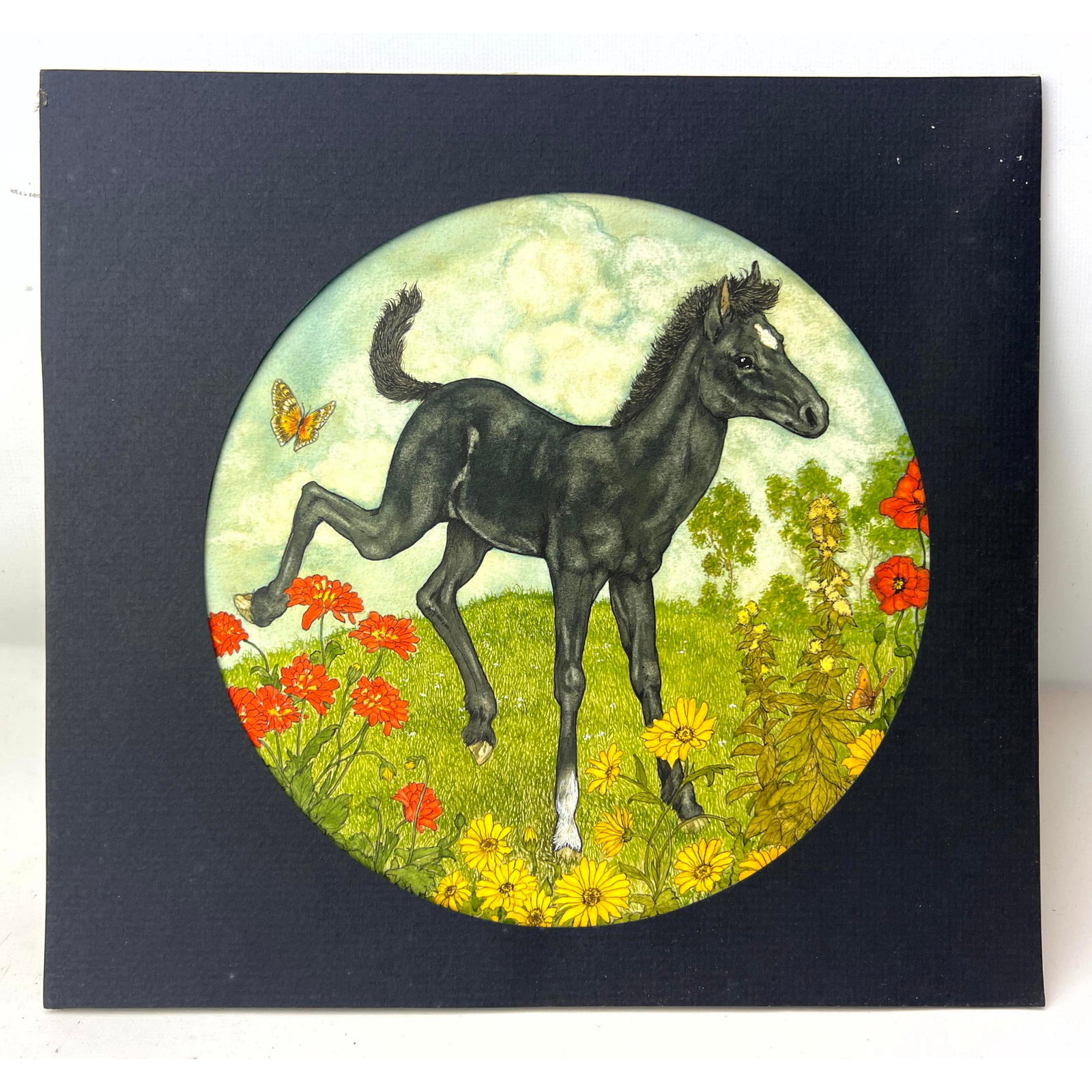 MICHAEL HAGUE watercolor and ink on board. Black Horse image. Signed. From the  Franklin mint archiv (1 of 8)