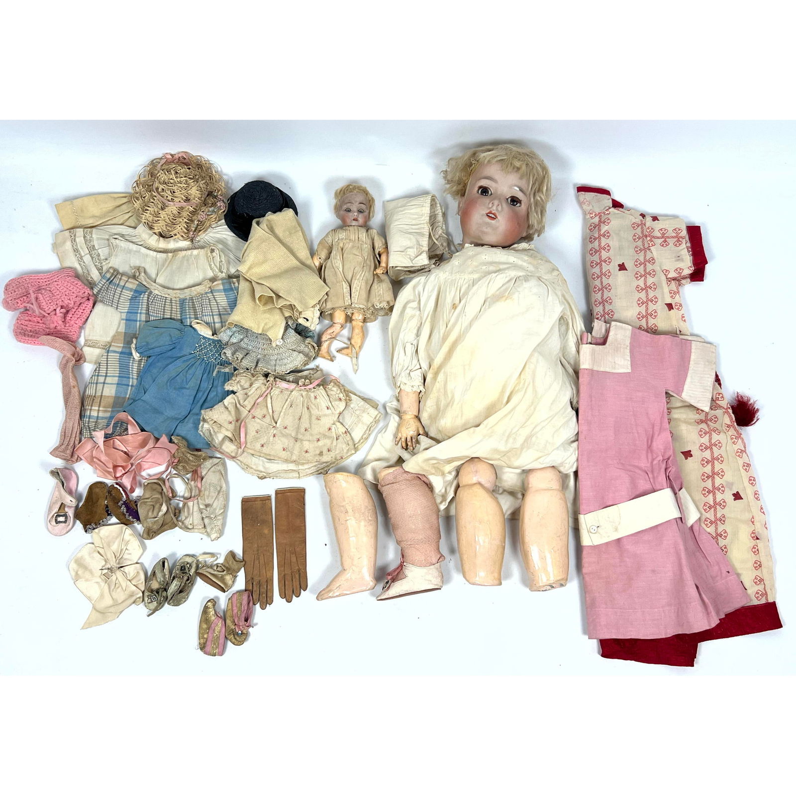 2pc early French/German porcelain dolls and clothing. (1 of 17)