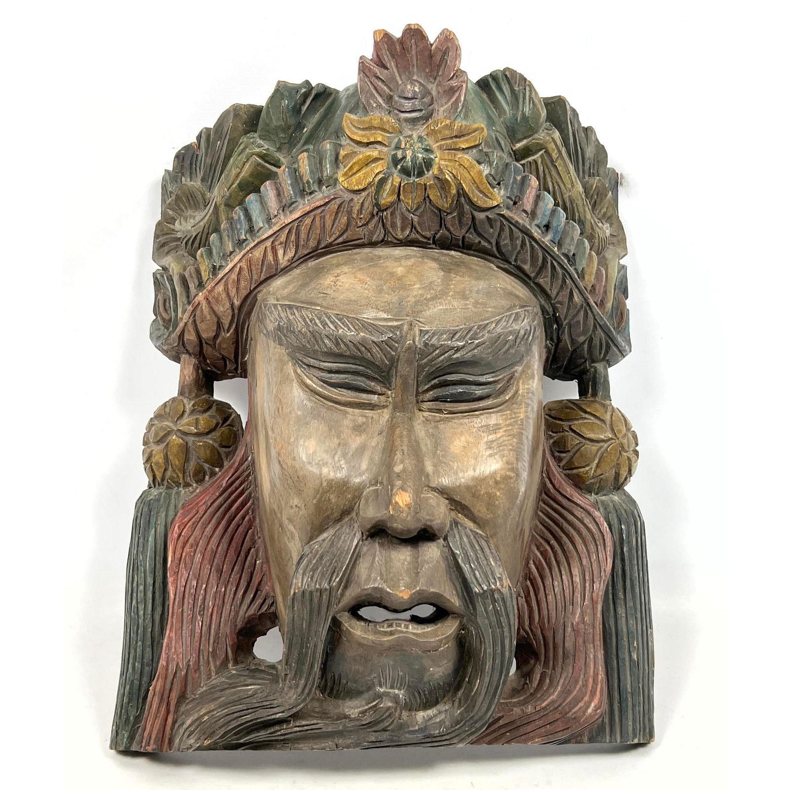 Asian Carved Wood Mask Wall Hanging sculpture. (1 of 9)