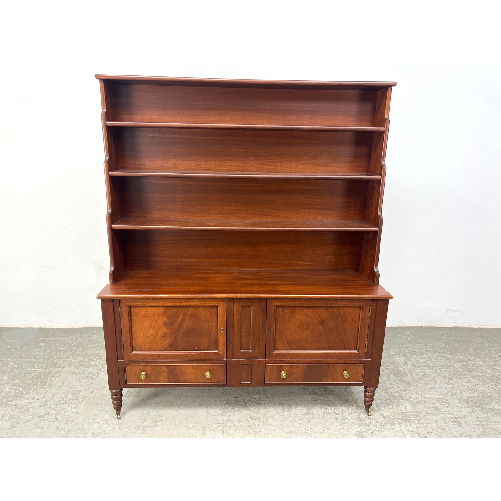 Georgian Style Mahogany Setp Back Cabinet Bookcase Display.  Flame mahogany Doors over Drawers (1 of 12)