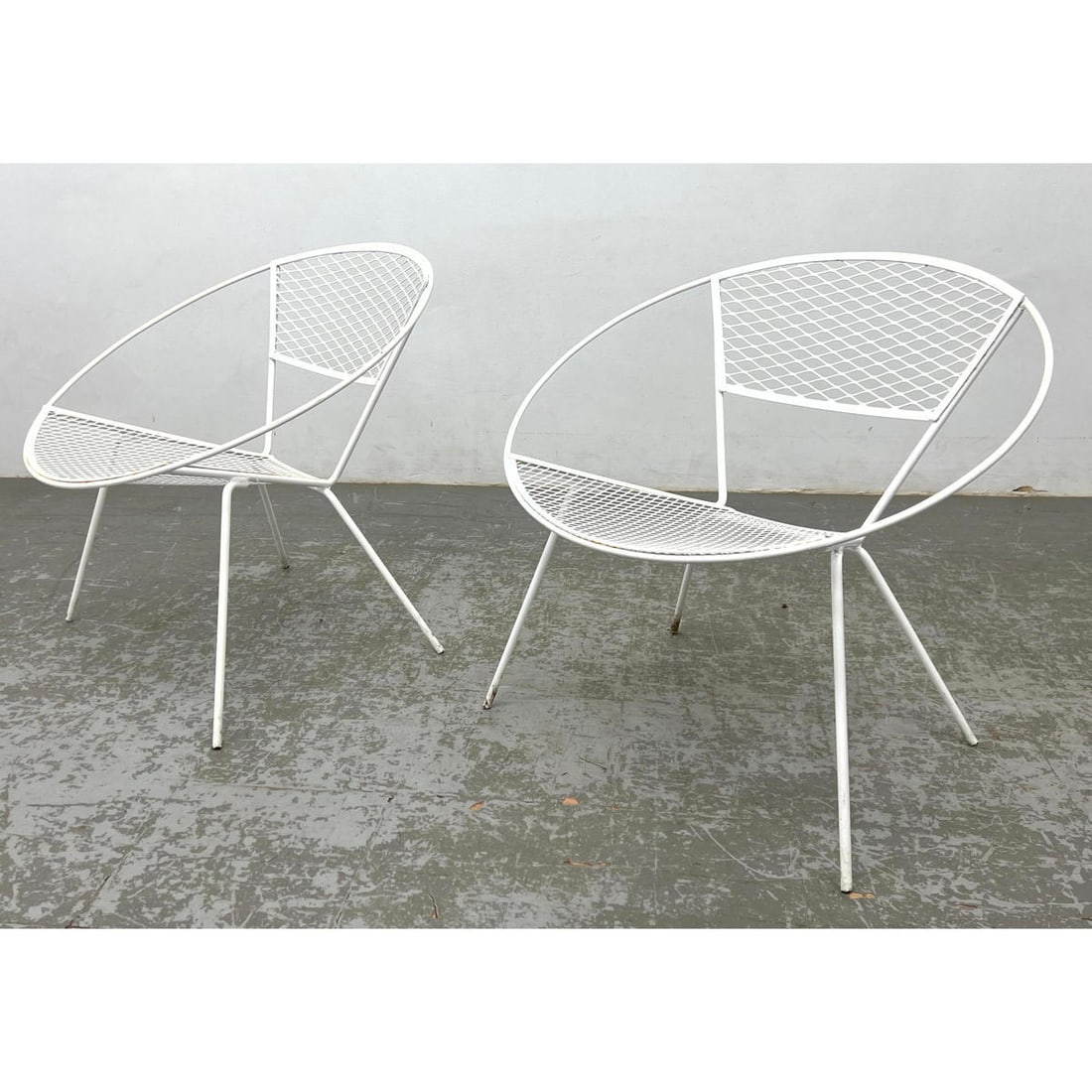 Pr Vintage Iron Outdoor Lounge Chairs. Hoop Frames. Painted White. Outdoor, Patio, Garden. (1 of 8)