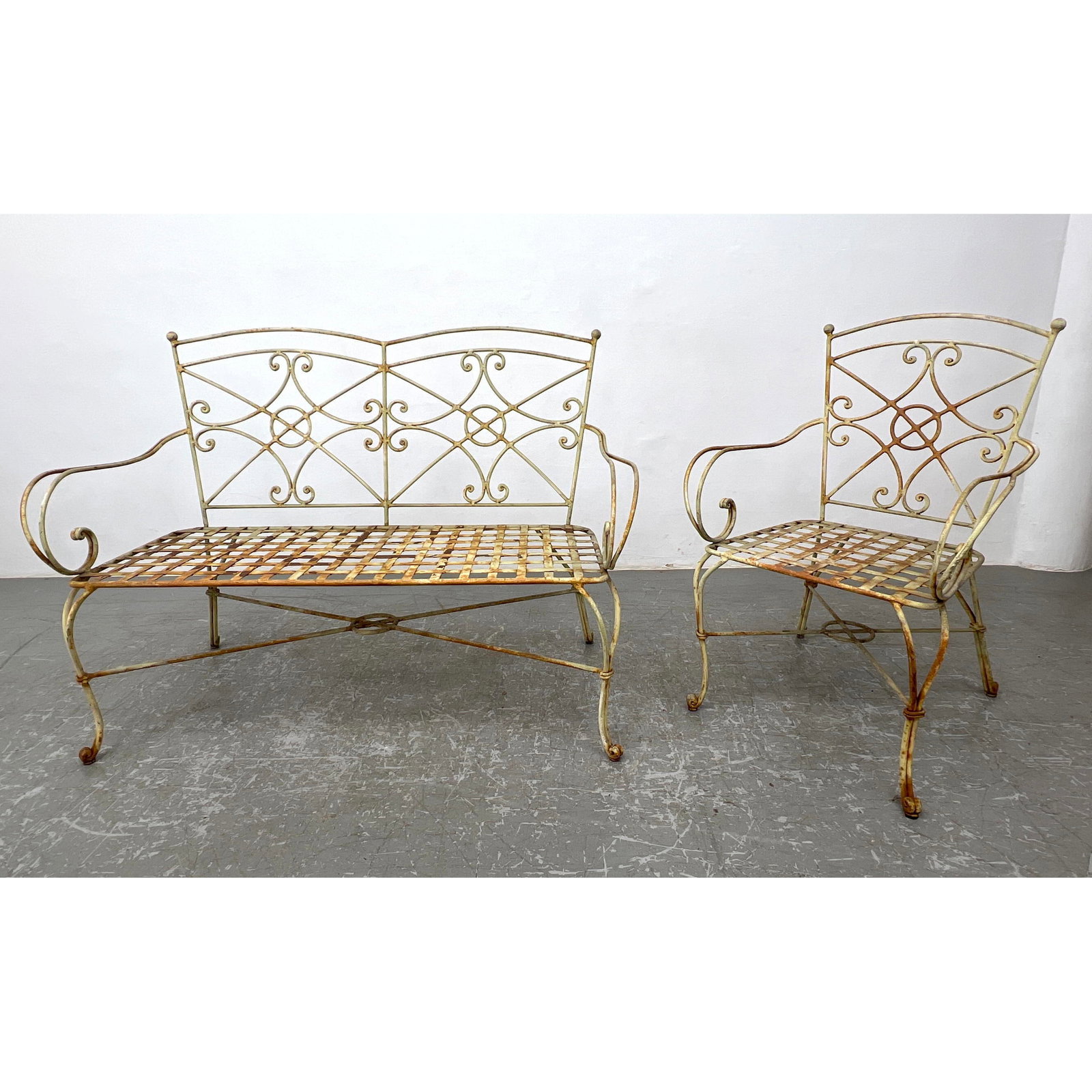 2pc Decorative Iron Outdoor Set. Love Seat and Arm Chair. Modernist Decorative Backs. Outdoor Garden (1 of 14)
