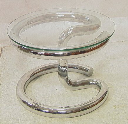70's Modern THONET Chrome Glass Table. 2.25" Thic: 70's Modern THONET Chrome Glass Table. 2.25" Thick tubular chrome base with .4" thick round glass top. -- Dimensions: H: 16.75 inches: W: 23.5 inches ---