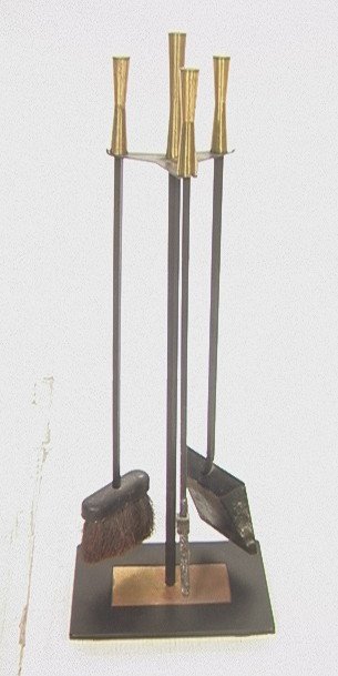 Set McCOBB style Fireplace Tools. Matte Black bas: Set McCOBB style Fireplace Tools. Matte Black base & poles with brass McCobb style finials. -- Dimensions: H: 29 inches: W: 10 inches: D: 7 inches ---