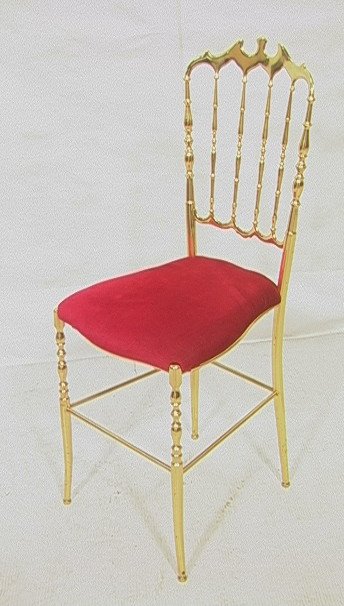 Chiavari Italian Brass Side Chair.: Italian Brass Side Chair. Fancy Spindle Back & Front Legs. Upholstered red seat.-- Dimensions: H: 37 inches: W: 15 inches: D: 17 inches ---