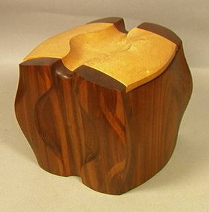 STEWART PAUL Sculptural Box with Sliding Lid. Pa: STEWART PAUL Sculptural Box with Sliding Lid. Paldao and Maple. Unsigned. Consigned by owner who acquired directly from the artist. Studio Woodworker.-- Dimensions: H: 10 inches: W: 12 inches: D: 11 i