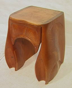 STEWART PAUL White Oak Side Table with One Drawer: STEWART PAUL White Oak Side Table with One Drawer. Heavy Construction. Solid. Arched drawer with sculpted sides. Unsigned. Consigned by owner who acquired directly from the artist. Studio Woodworker.-