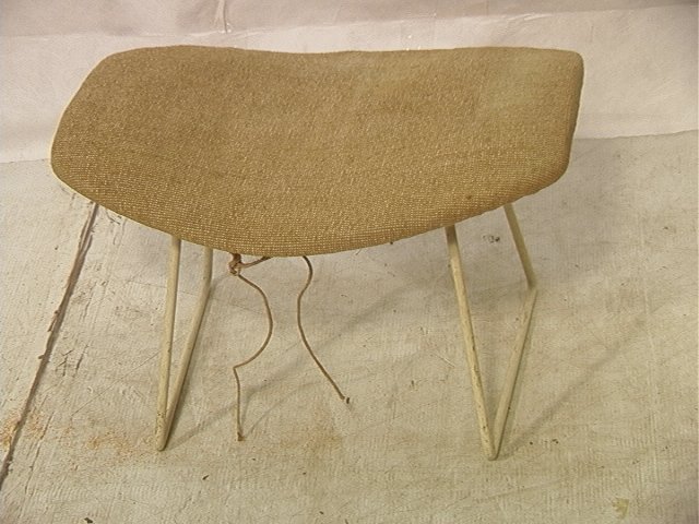 Haryy Bertoia Knoll Metal Wire Frame Stool Bench.: Haryy Bertoia Knoll Metal Wire Frame Stool Bench. White enamel finish. Fabric cushion seat top. -- Dimensions: H: 15 inches: W: 23.5 inches: D: 17 inches ---