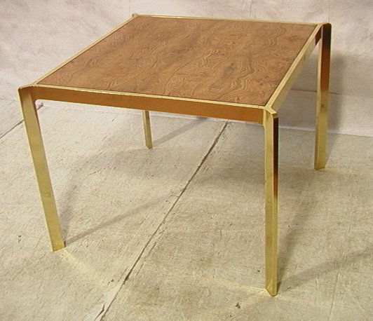Burl Olive Wood Dining Game Table. Brass Frame. P: Burl Olive Wood Dining Game Table. Brass Frame. Probably by Directional.-- Dimensions: H: 28 inches: W: 38 inches: D: 38 inches ---
