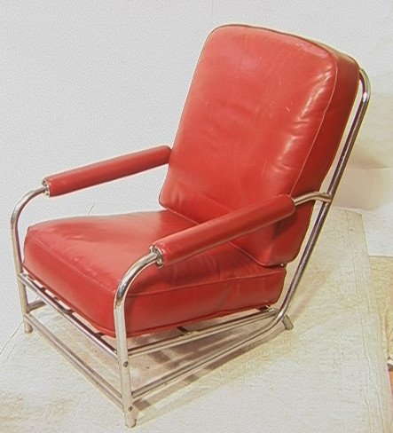 HOWELL Chrome Art Deco Club Chair. Red Wine Uphol: HOWELL Chrome Art Deco Club Chair. Red Wine Upholstery seat & back cushions. Tubular chrome frame.-- Dimensions: H: 35 inches: W: 25 inches: D: 36 inches ---