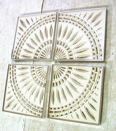 4 pcs GREG COPELAND 1972 Tone on Tone Cut Out Pap: 4 pcs GREG COPELAND 1972 Tone on Tone Cut Out Paper Art. Each is signed. Each framed panel is 18.25"-- Dimensions: ---