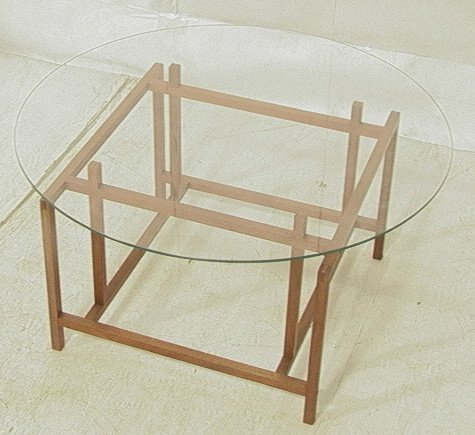 Small Teak Komfort Coffee Cocktail Table. Round: Small Teak Komfort Coffee Cocktail Table. Round Glass Top. Labeled. Danish Modern.-- Dimensions: H: 15 inches: W: 30 inches ---
