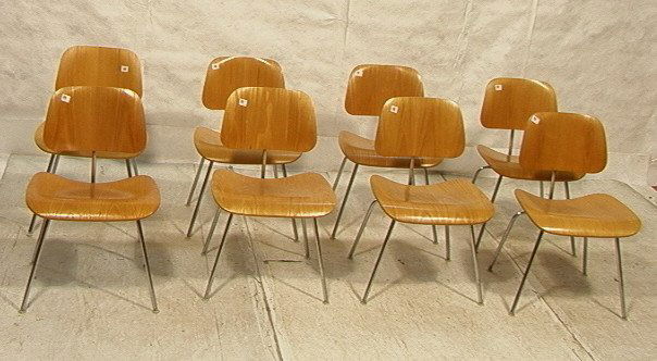 Set 8 Eames DCM Plywood Dining Chairs. HERMAN MIL: Set 8 Eames DCM Plywood Dining Chairs. HERMAN MILLER. Some with Herman Miller tag.-- Dimensions: H: 29.5 inches: W: 19.5 inches: D: 20 inches ---