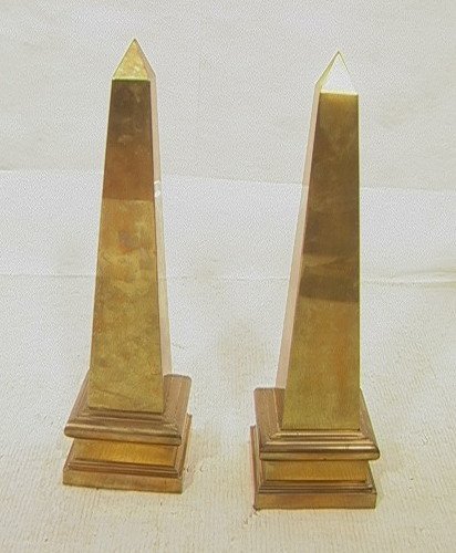 Pr Decorative Brass Obelisks. Large Classical For: Pr Decorative Brass Obelisks. Large Classical Form. 2pcs-- Dimensions: H: 22.5 inches: W: 6 inches ---