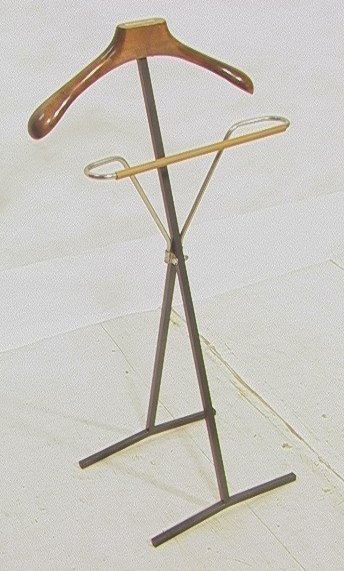 P-48 STILE MANTOVA Walnut Metal Valet. Italy. Fo: P-48 STILE MANTOVA Walnut Metal Valet. Italy. Folding metal legs. Marked.-- Dimensions: H: 40 inches: W: 18.5 inches: D: 12.5 inches ---
