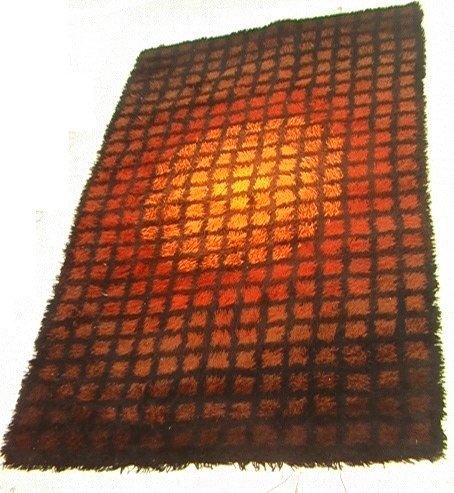 RYA Shag Area Rug with Block Grid Design. Browns,: RYA Shag Area Rug with Block Grid Design. Browns, oranges, reds in black grid framework. -- Dimensions: : D: 55 inches: L: 90 inches ---