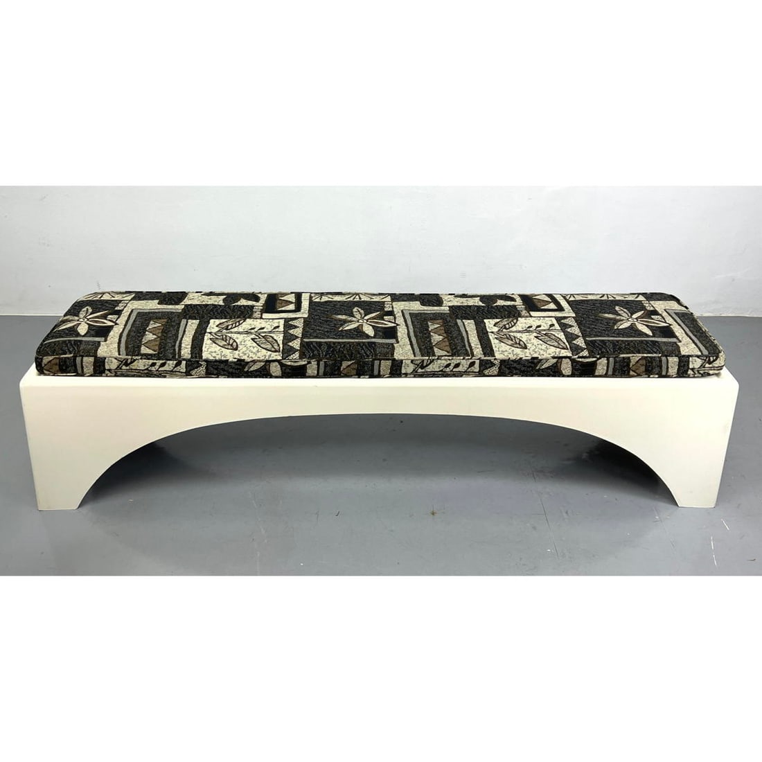 Mid Century Modern Sturdy Enameled Fiberglass Long Bench Seating White Plastic Frame with Arched Ski (1 of 10)