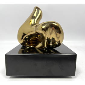 Abstract Modern Polished Bronze Abstract Sculpture on Black Marble Base. Jean Arp Style. Signed. (1 of 9)