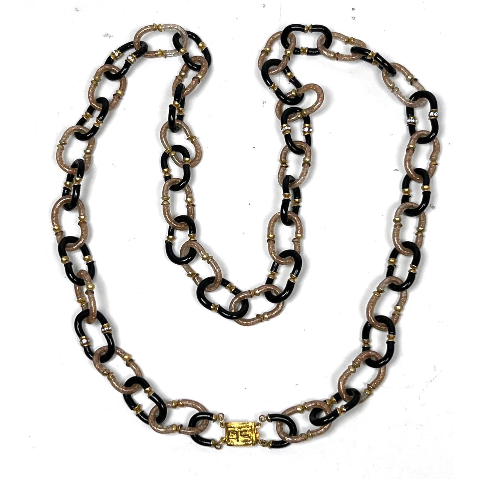 ARCHIMEDE SEGUSO for CHANEL Murano Glass Bead Necklace. Long length. Speckled Gold and Clear Glass L (1 of 8)
