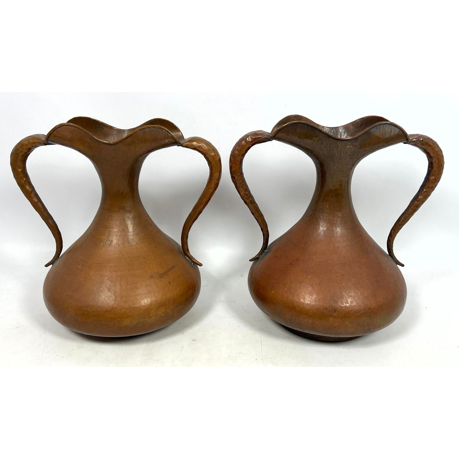Pair Egidio Casagrande Italy Hammered Copper Vases. (1 of 14)