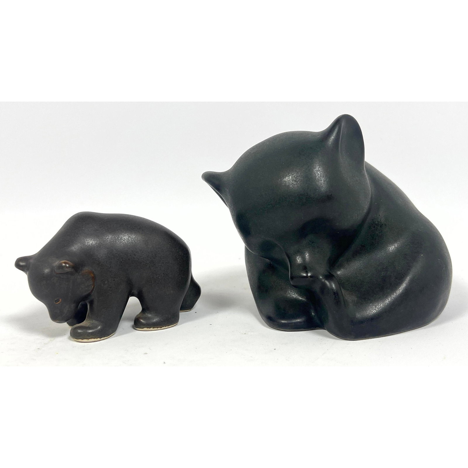 2pcs Arabia Finland Bear Figurine Sculptures. Artist Initialed.: 2pcs Arabia Finland Bear Figurine Sculptures. Artist Initialed. Dimensions: Height: 4.25 inches, Width: 4 inches, Depth: 4 inches. - Additional Dimensions: Smaller H: 2.5 inches --- US Packing and Shi