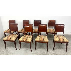 Set 8 Banded Wood Back Dining Chairs. Biedermeier Klismos style legs. High Gloss Finish. French form (1 of 20)