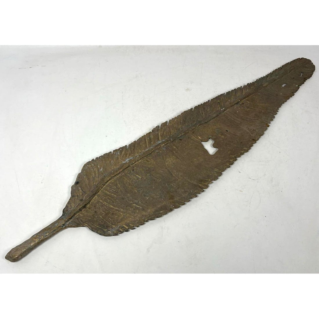 35" Large Vintage solid brass feather sculpture. Can lay flat on table. (1 of 9)