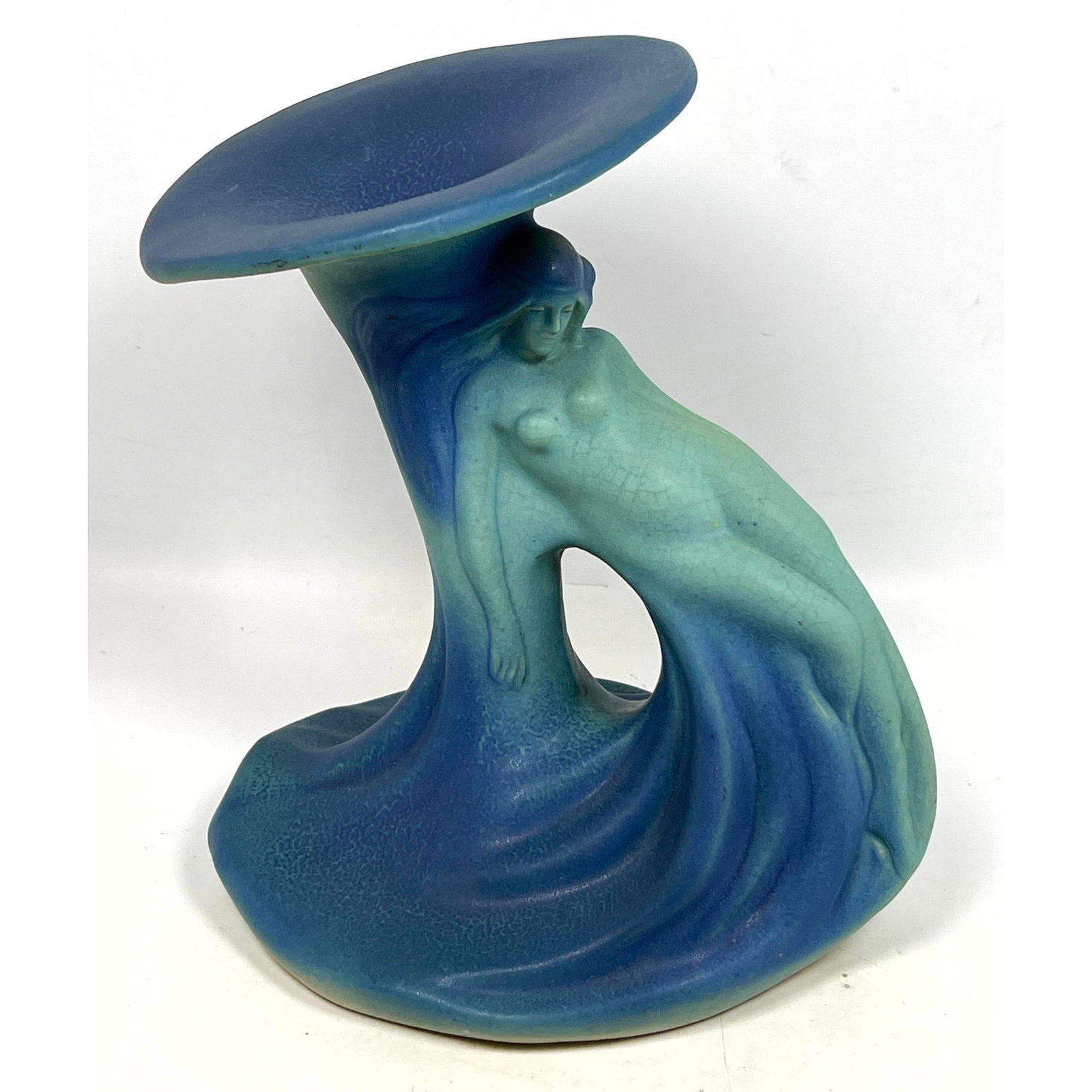 Van Briggle Lady of the Lily Nude Arts and Crafts Pottery Vase. Marked.: Van Briggle Lady of the Lily Nude Arts and Crafts Pottery Vase. Marked. Dimensions: Height: 11 inches, Width: 9 inches, Depth: 7 inches. --- US Packing and Shipping charge: In house shipping available