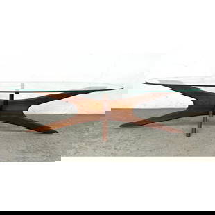 ADRIAN PEARSALL Walnut, Glass Jacks Coffee Table. American Modern Walnut.: ADRIAN PEARSALL Walnut, Glass Jacks Coffee Table. American Modern Walnut. Dimensions: Height: 15.25 inches, Width: 59 inches, Depth: 20 inches. --- Shipping & Delivery Notice - Don?t bid less because