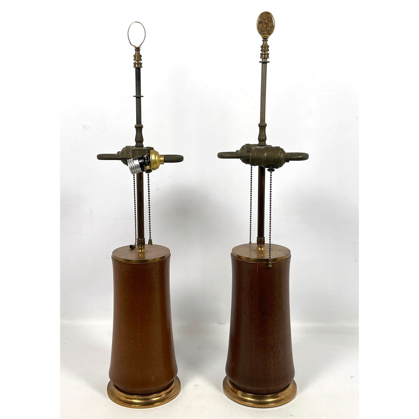 Pair Heavy Solid Walnut Table Lamps with Brass Mountings. (1 of 13)