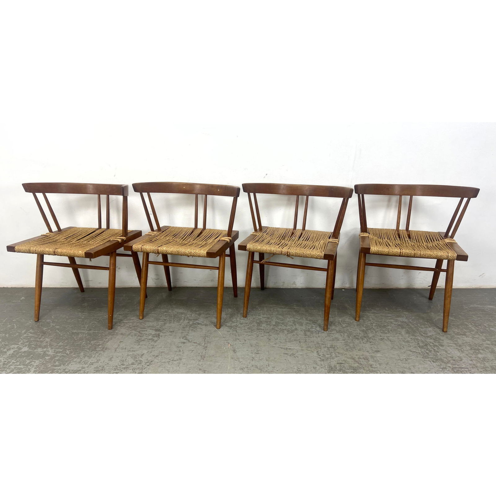 Set 4 Nakashima Sea Grass Dining Chairs. Wood appears to be cherry. (1 of 20)