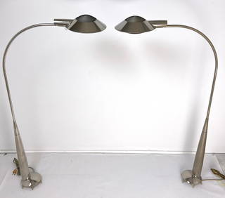 Pair Adjustable Cedric Hartman Arc Floor Lamps. Acrylic footed swivel base. Adjustable in heights. (1 of 15)