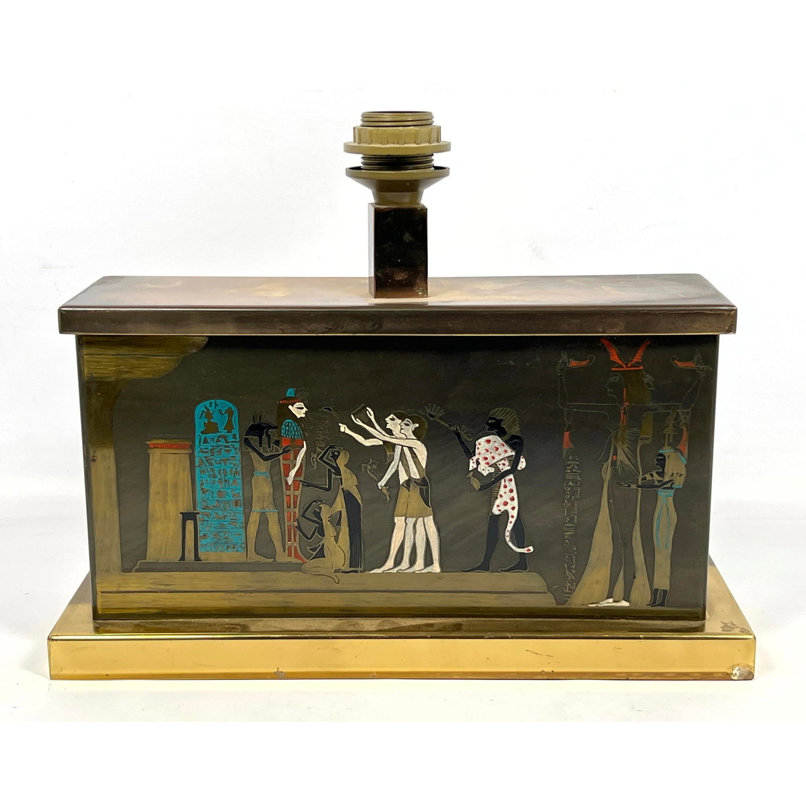 Decorator Brass Table Lamp with Egyptian Enamel Decorated Figures. (1 of 10)