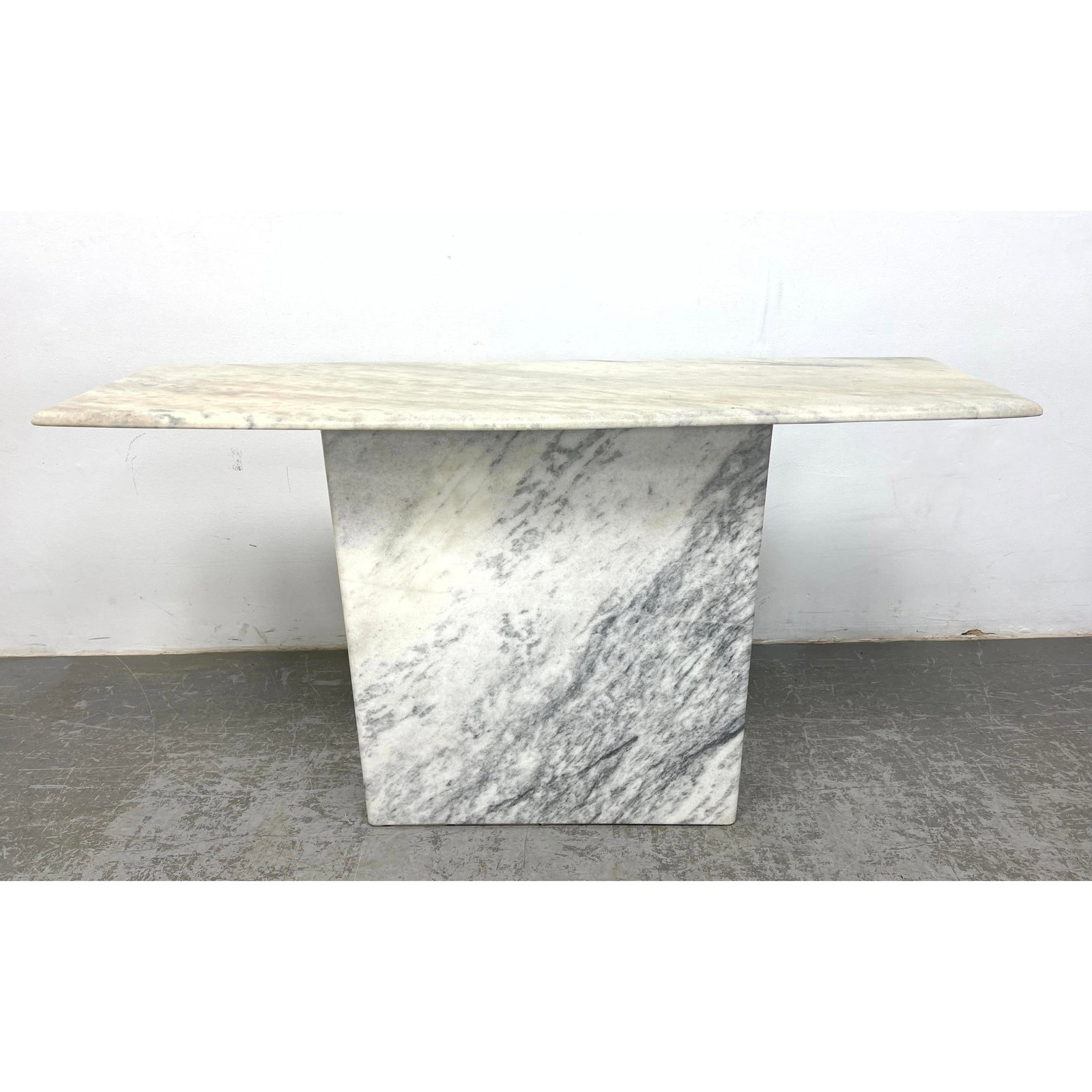 Marble Modernist Console Hall Table. Rectangular Column Pedestal Base. (1 of 10)