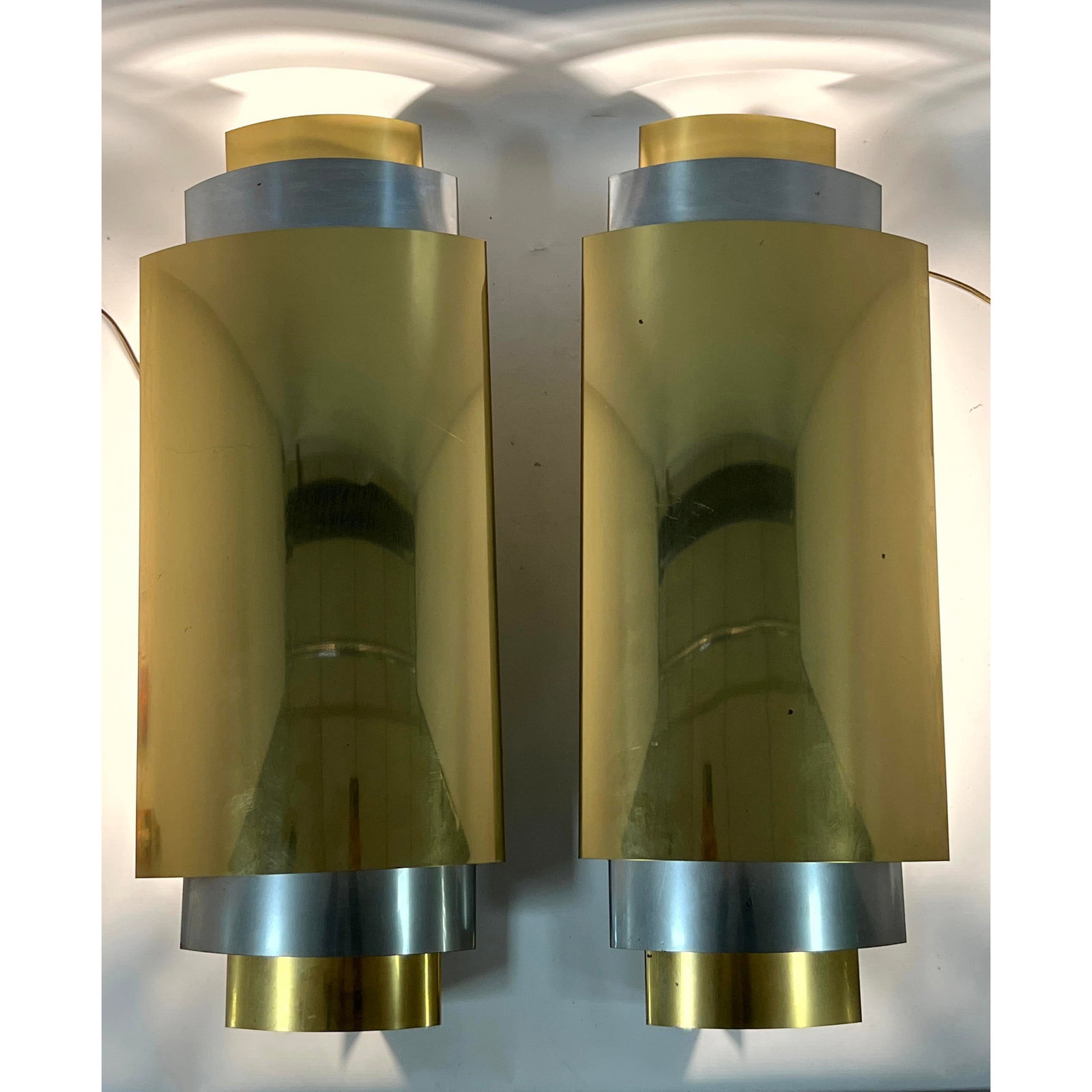 Pair C.Jere Mixed Metal Wall Sconces. Concetrix Sconces. Brass and Chrome. (1 of 14)