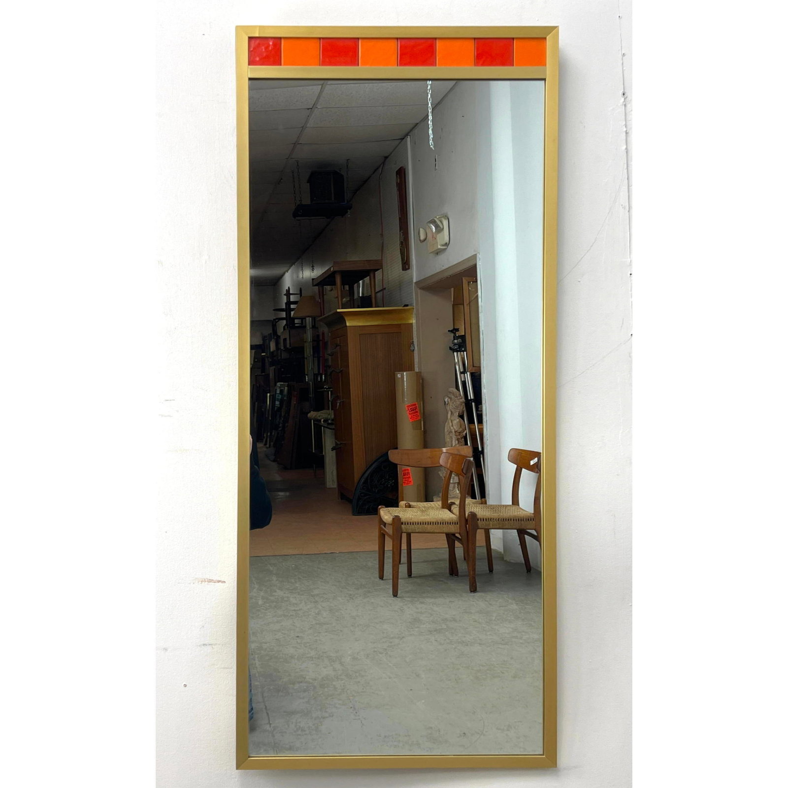 Mid Century Modern Wall Mirror. Metal frame with colorful tile decoration. (1 of 9)
