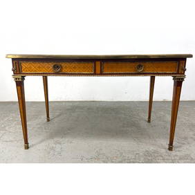 Good Bronze Mounted French Writing Desk. Leather top with side pull outs. Fine inlay details. Elegan (1 of 11)
