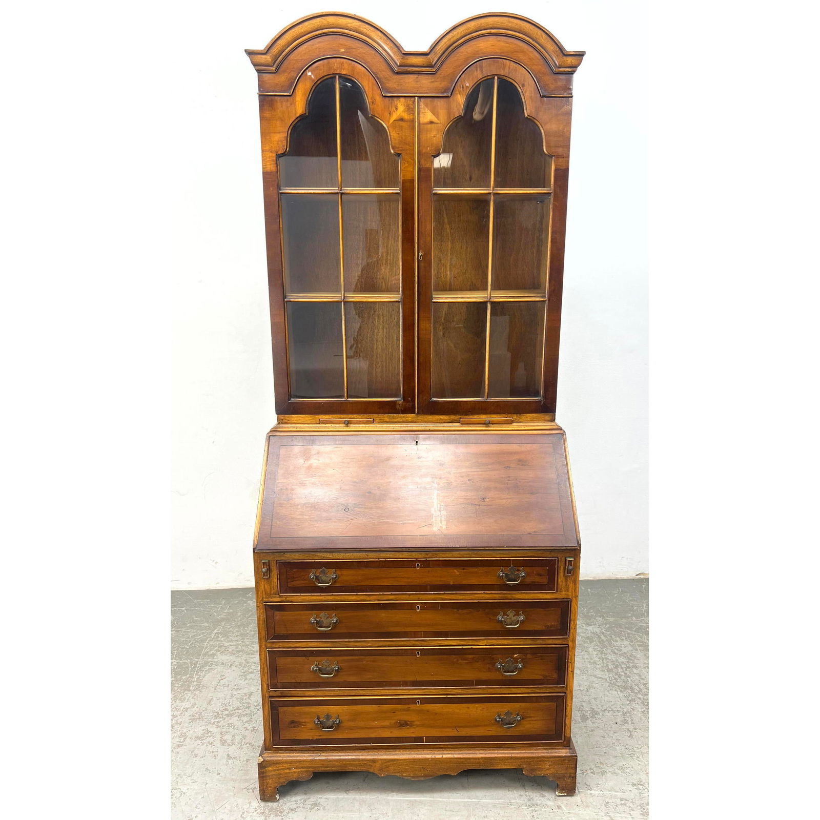 George III Secretary Desk with Hutch Top. Leather writing surface.: George III Secretary Desk with Hutch Top. Leather writing surface. Dimensions: Height: 81.5 inches, Width: 33 inches, Depth: 19 inches. --- Shipping & Delivery Notice - Don?t bid less because of high