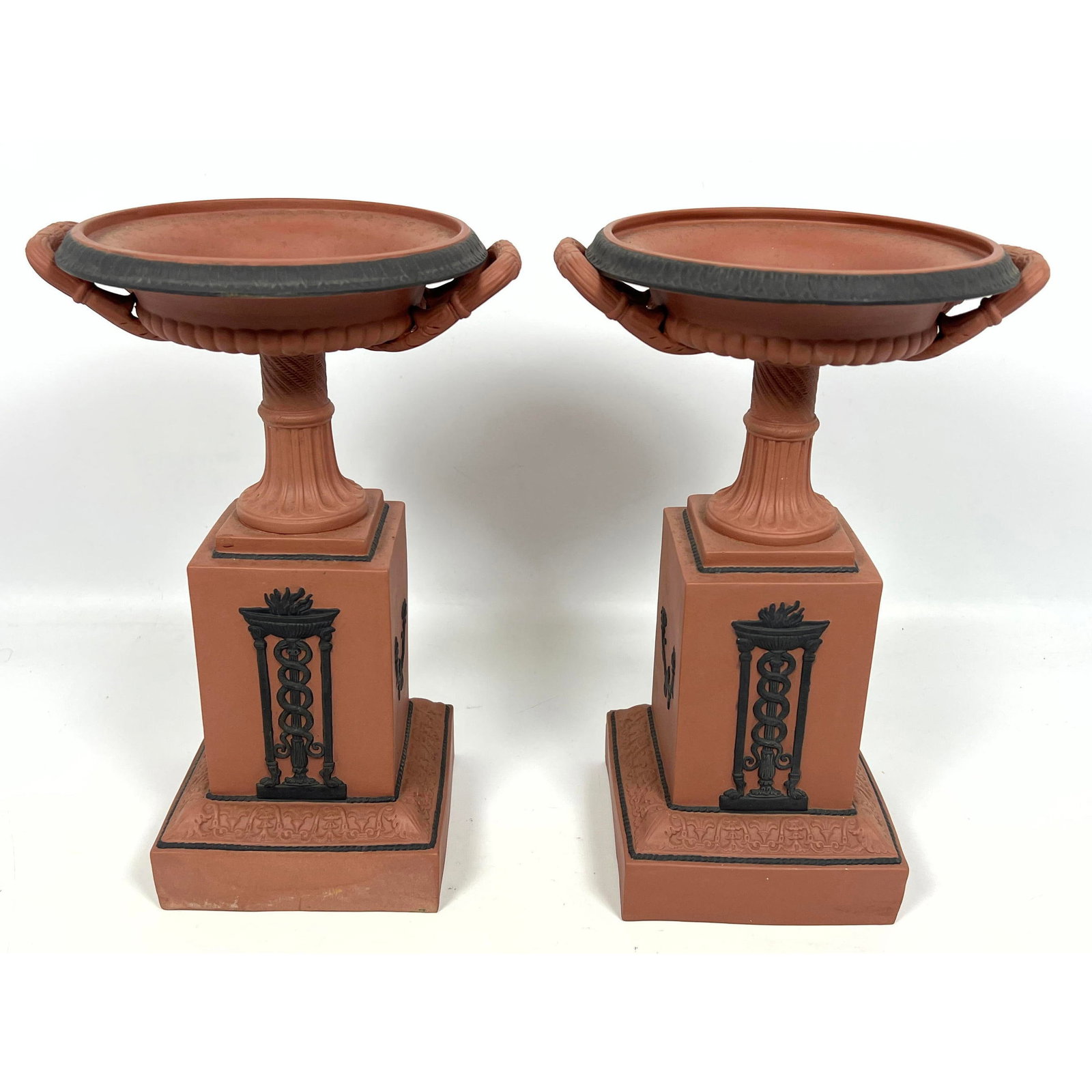 Pair Mottahedeh Design Red Jasper Compotes Italy.: Pair Mottahedeh Design Red Jasper Compotes Italy. Dimensions: Height: 12.25 inches, Width: 8 inches, Depth: 8 inches. --- US Packing and Shipping charge: In house shipping available. Will be calculate
