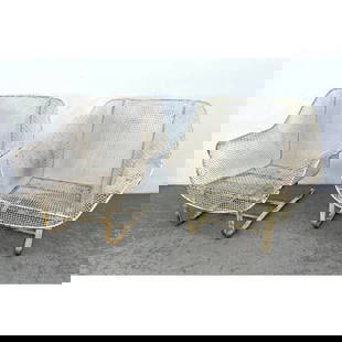 Pair Russell Woodard Mesh Sculptura Deep Bouncer Lounge Chairs.: Pair Russell Woodard Mesh Sculptura Deep Bouncer Lounge Chairs. Dimensions: Height: 31.5 inches, Width: 32.5 inches, Depth: 26 inches. - Seat Height: 12 inches --- Shipping & Delivery Notice - Don?t b