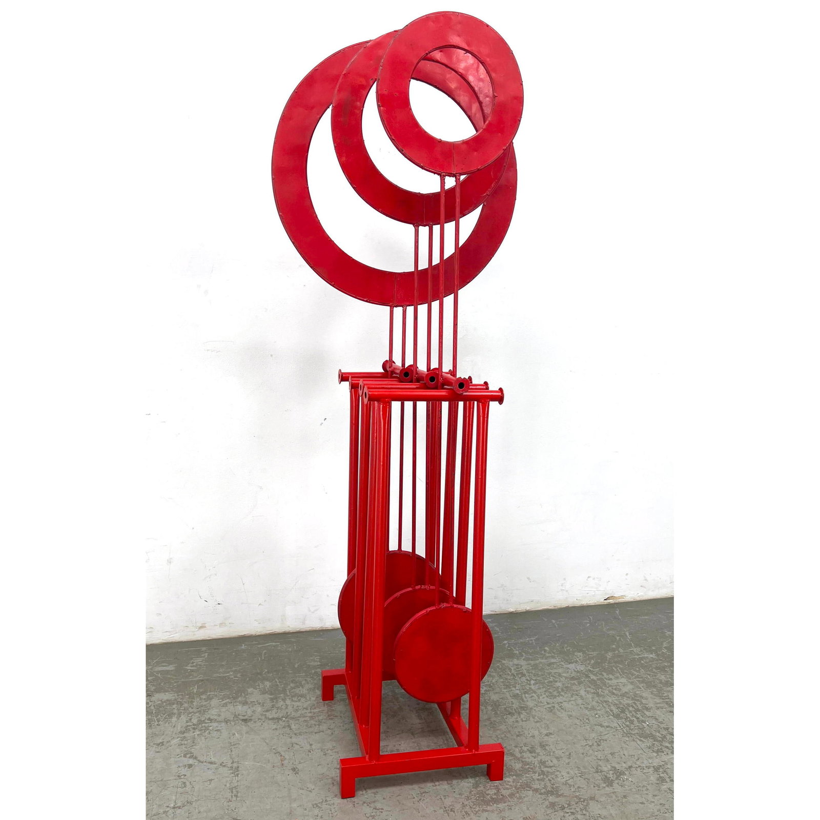 Red Kinetic Kinetic Pendulum Steel Outdoor Garden Sculpture: Red Kinetic Kinetic Pendulum Steel Outdoor Garden Sculpture See the Video - > https://youtu.be/FUTR-pgbl3c and watch it stay in motion for more than 7 minutes... and it kept going over 10 minutes. Dim