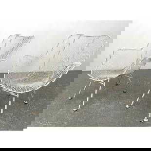 Pr RUSSELL WOODARD Sculptura Chairs. White Painted Metal Frames. Outdoor, Garden, Patio: Pr RUSSELL WOODARD Sculptura Chairs. White Painted Metal Frames. Outdoor, Garden, Patio Dimensions: Frame Height: 31 inches, Frame Width: 27 inches, Depth: 29 inches. - Seat Height: 15 inches - Image