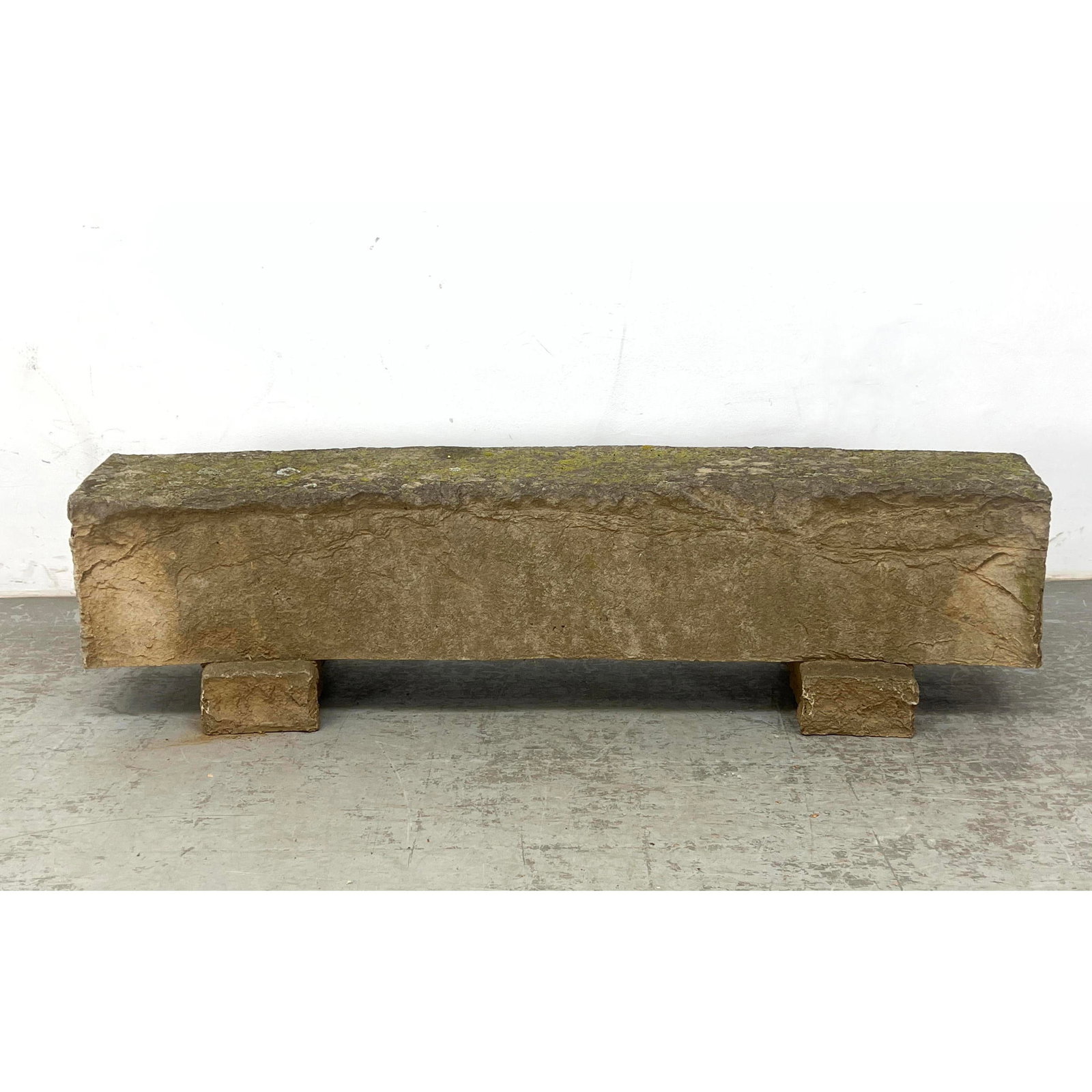 Curved Rock Form Fiberglass Garden Bench. Good outdoor patination.: Curved Rock Form Fiberglass Garden Bench. Good outdoor patination. Dimensions: Height: 15.5 inches, Width: 62 inches, Depth: 16 inches. --- Shipping & Delivery Notice - Don?t bid less because of high