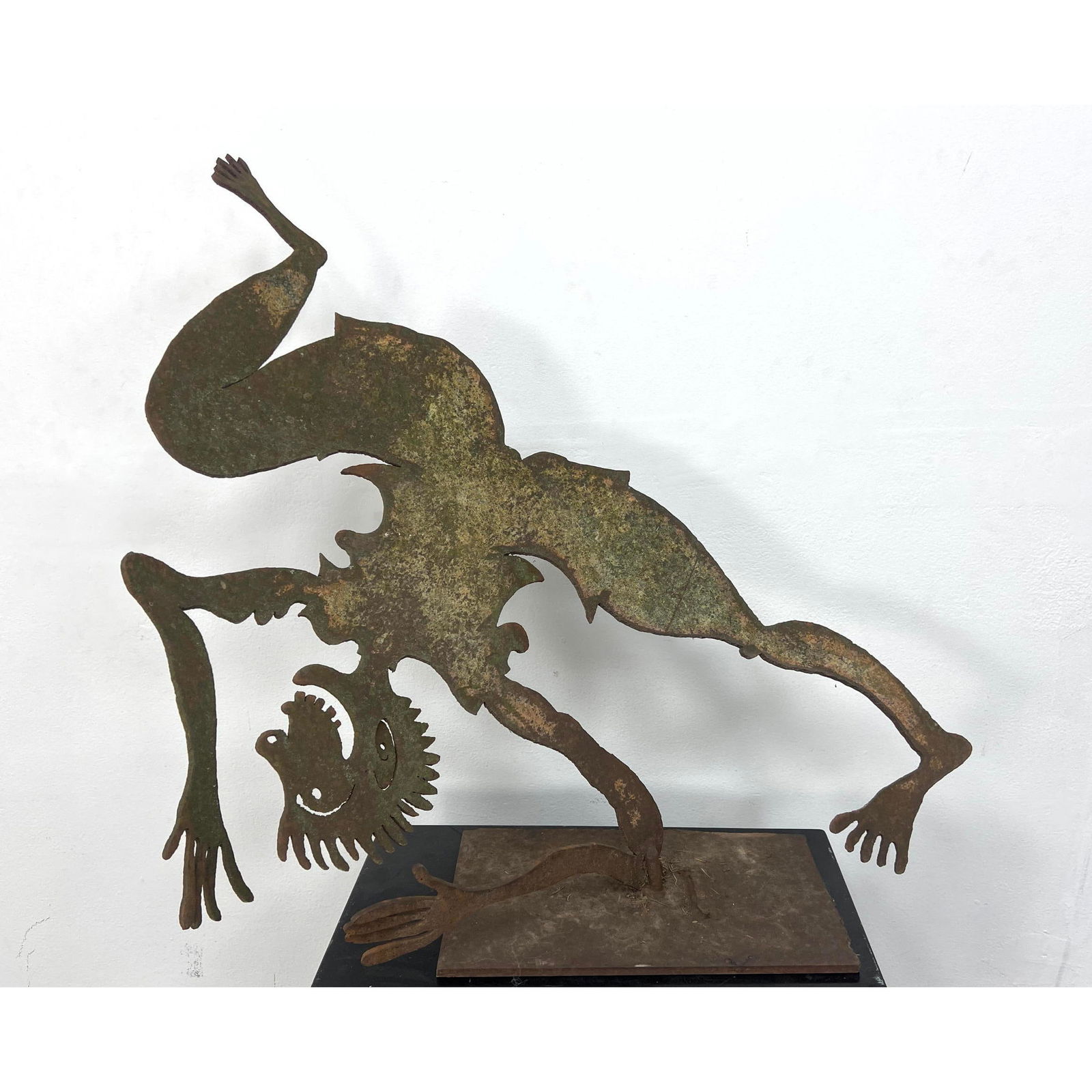 Cut Steel Figural Sculpture. Whimsy Garden Acrobatic Upside Down Figure. Pedestal not included (1 of 8)
