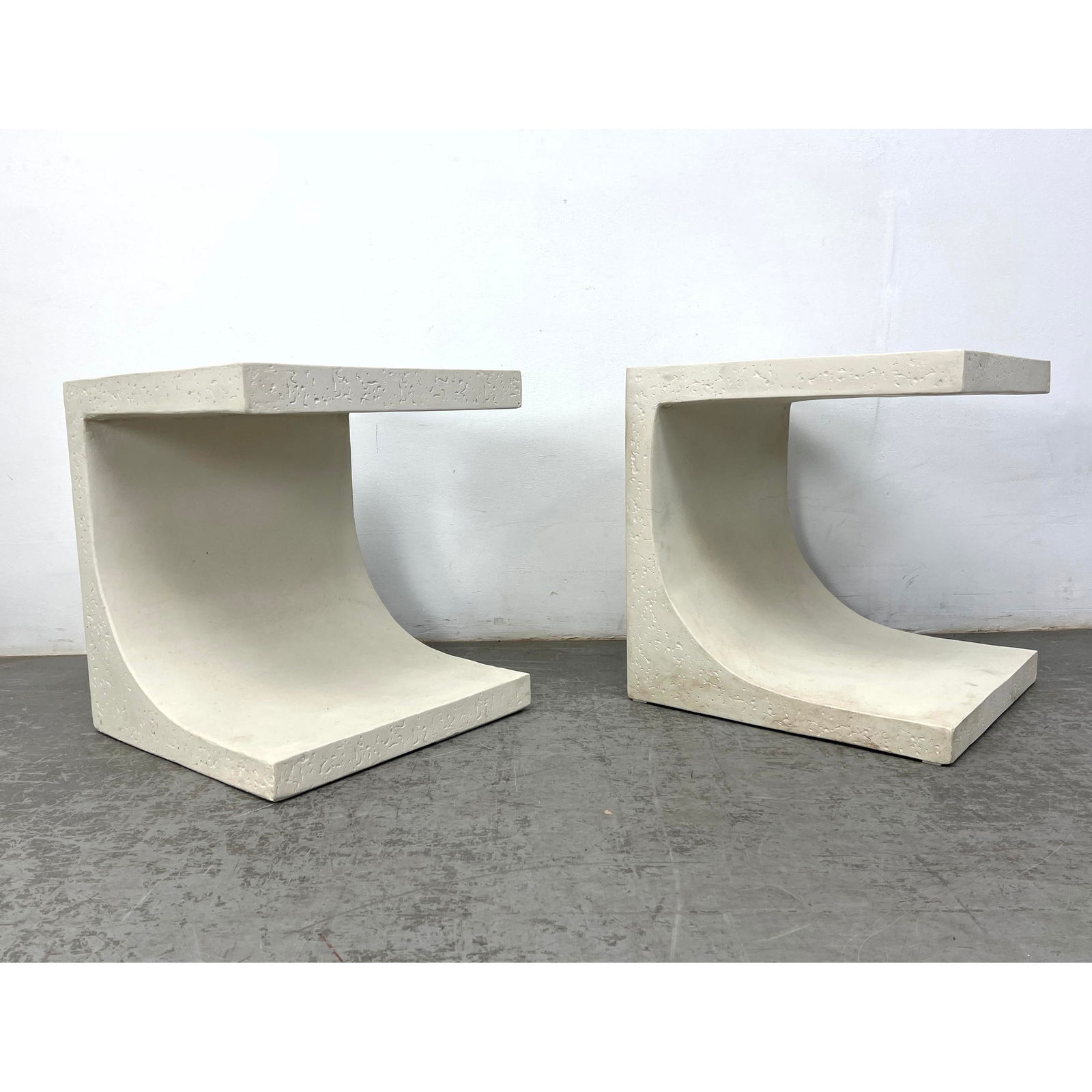 2 Cast Stone Cement Modernist form Side End Tables. Off white textured finish. (1 of 17)