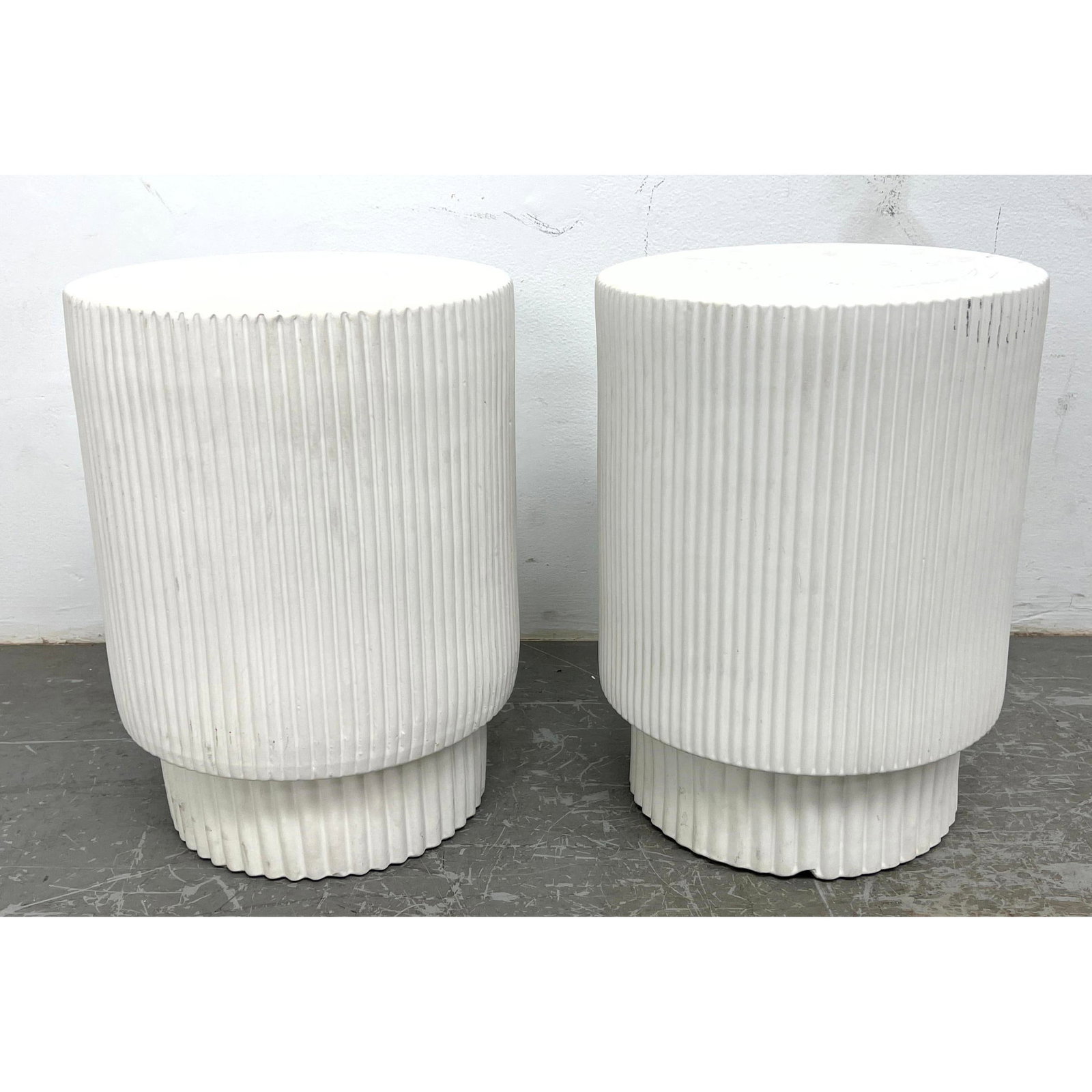 Pair Porcelain Pottery Pedestal Side Tables. Garden Pedestals. (1 of 9)