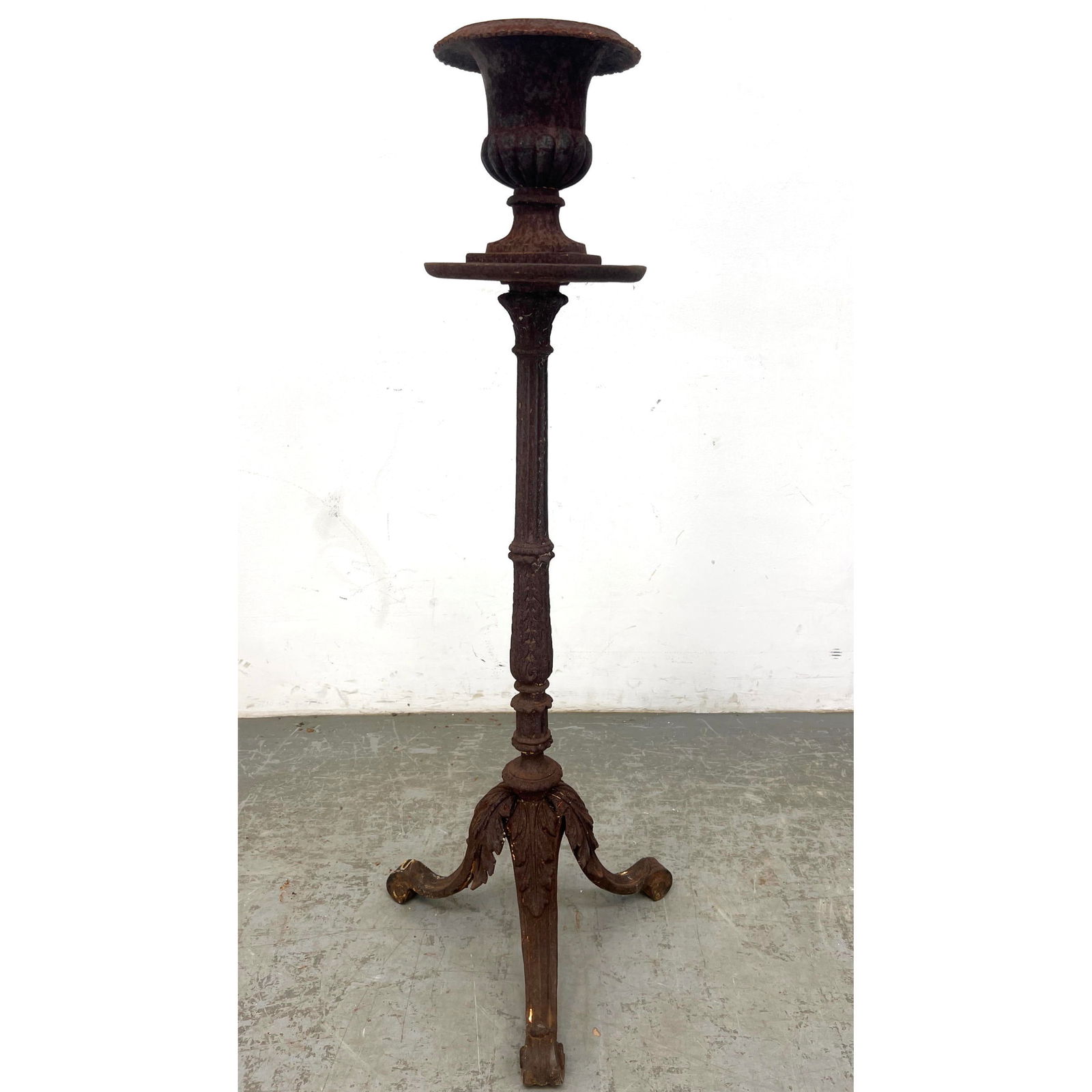 Victorian Cast Iron Urn on Pedestal. Heavy Iron.: Victorian Cast Iron Urn on Pedestal. Heavy Iron. Dimensions: Height: 48 inches, Width: 18 inches, Depth: 18 inches. --- Shipping & Delivery Notice - Don?t bid less because of high automated shipping c