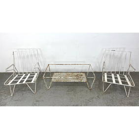 3pcs Vintage Iron Patio Garden Lounge Chairs and Table. Tempestini Style. (1 of 15)
