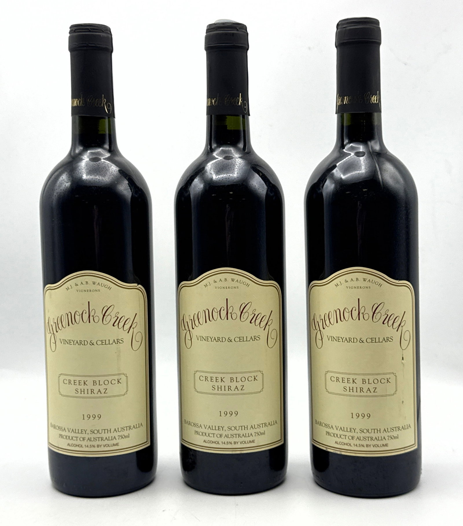 3 pcs - 1999 Greenock Creek Shiraz Creek Block Red Wine: 3 pcs - 1999 Greenock Creek Shiraz Creek Block Red Wine Dimensions: Height: 12 inches, Width: inches. --- Buyers are encouraged to pick up their purchases directly from our location. Please note: we d
