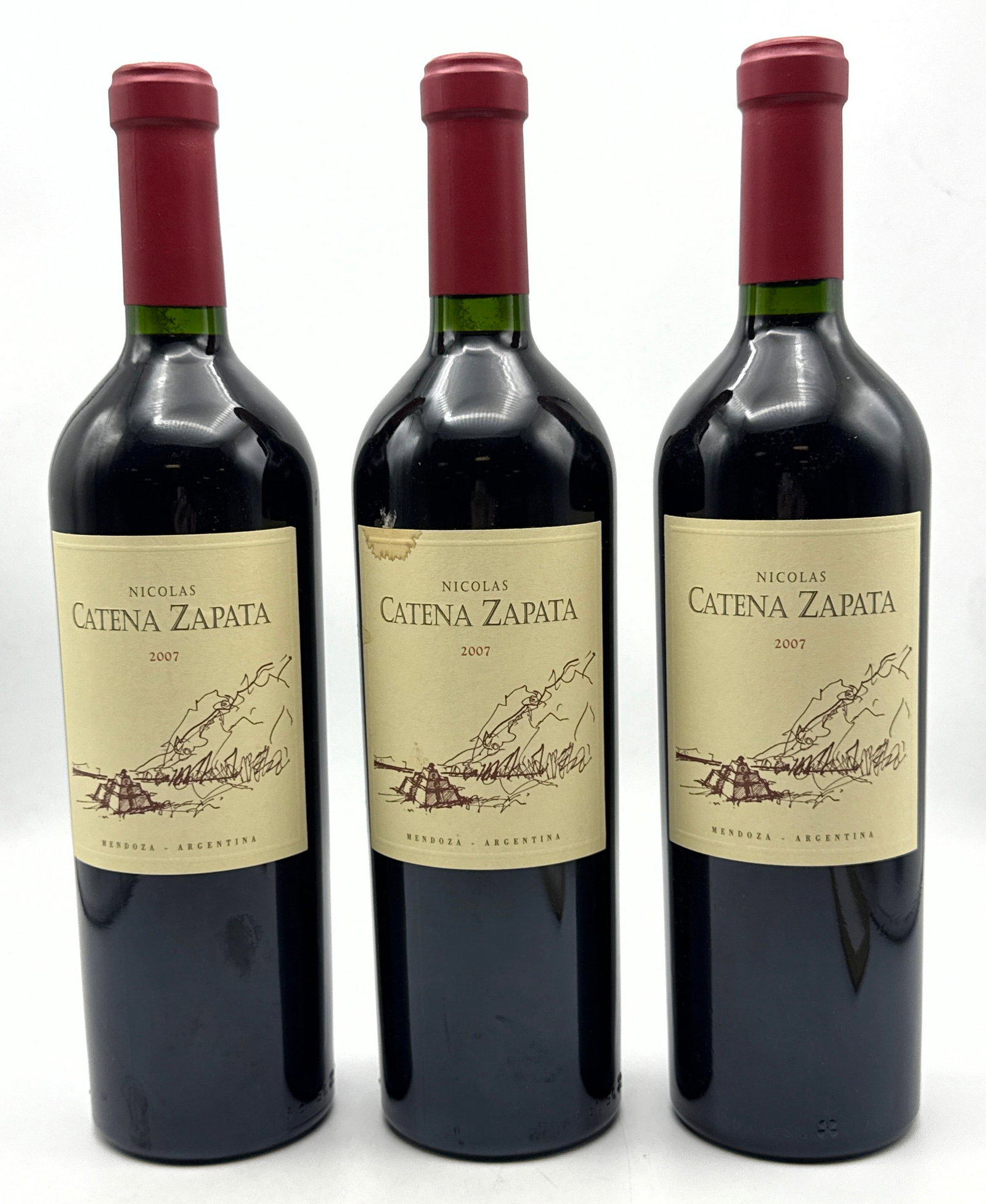 3 pcs - 2007 Bodega Catena Zapata Nicolas Catena Zapata Red Wine: 3 pcs - 2007 Bodega Catena Zapata Nicolas Catena Zapata Red Wine Dimensions: Height: 12 inches, Width: inches. --- Buyers are encouraged to pick up their purchases directly from our location. Please n
